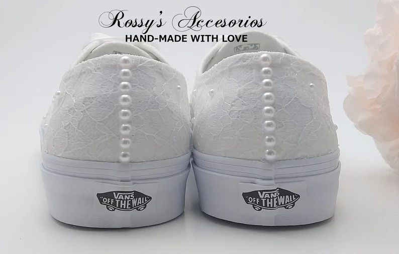 White Lace Pearls Wedding Vans / Wedding Vans Sneakers for Bride / White Lace Vans Sneakers / Bri... | Etsy (US)