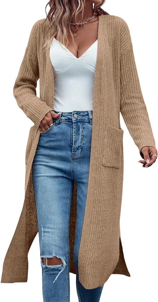 Danedvi Long Cardigan Sweaters for Women Ribbed Knit Open Front Long Sleeve Oversized Fall Casual Co | Amazon (US)