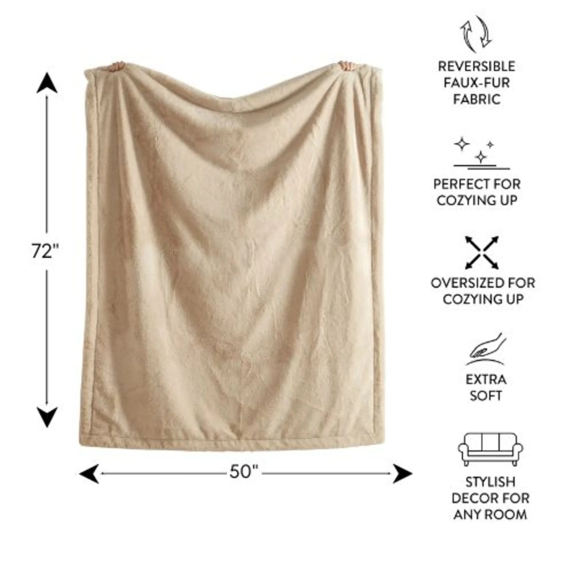 Cozy Haven Oversized Faux Fur Throw Blanket, Soft Beige, 50" x 72" | Walmart (US)