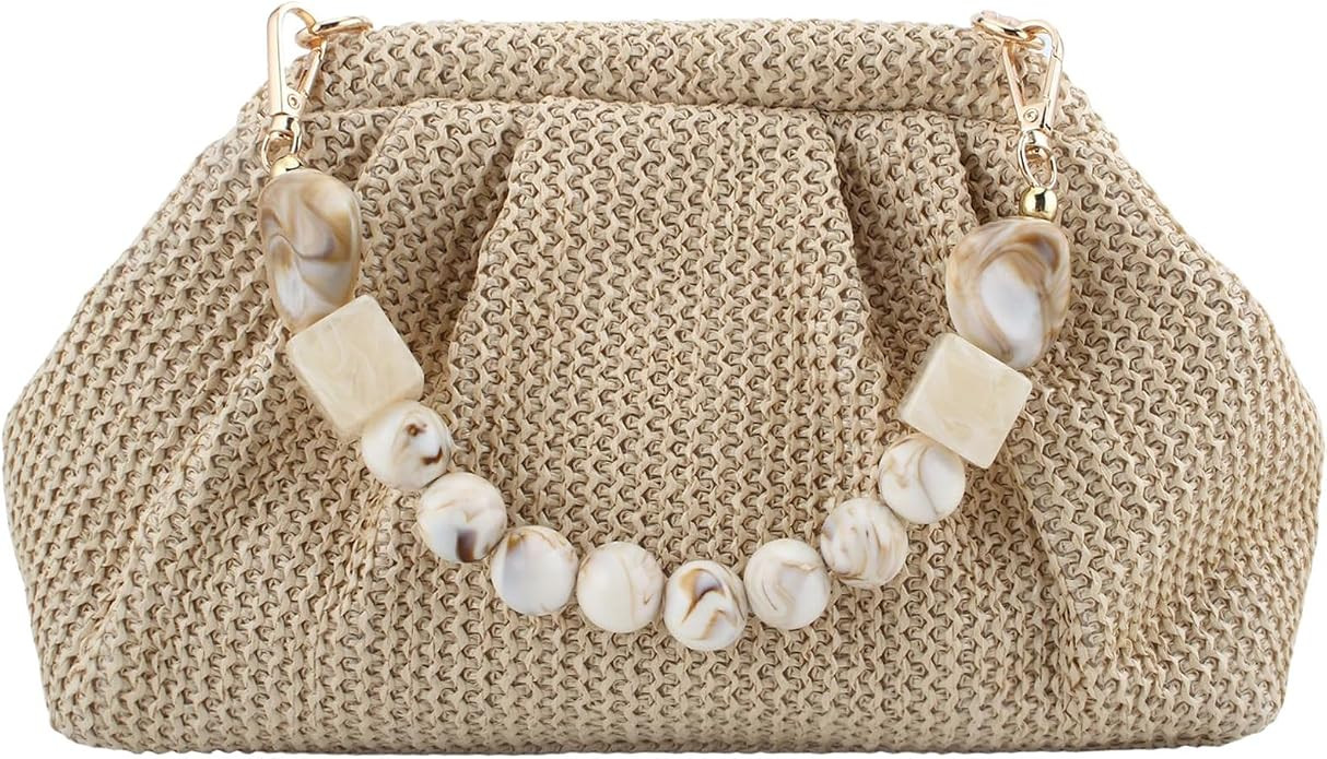 Straw Clutch Purse for Women Summer Crossbody Bag Woven Vacation Purse with Acrylic Beaded Chain ... | Amazon (US)