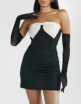 Cantonwalker Womens Satin Strapless Side Slit Stretch Bodycon Party Mini Dresses | Amazon (US)