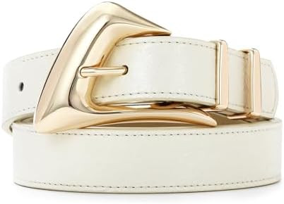 RISANTRY White Leather Belt with Shiny Gold Metal Buckle Unique Inflated Design for Casual Fashio... | Amazon (US)