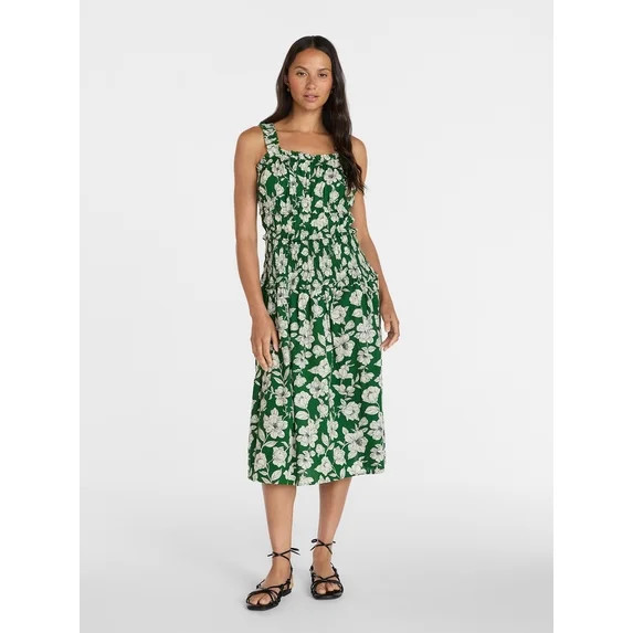 Time and Tru Women's and Women's Plus Sleeveless Smocked Peasant Midi Dress, Sizes XS-4X | Walmart (US)