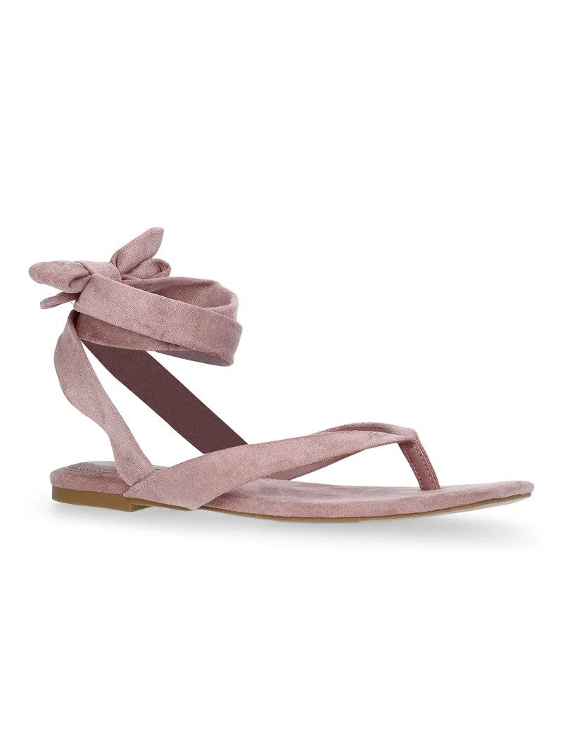 Scoop Women's Faux Suede Ankle Wrap Flat Sandals | Walmart (US)