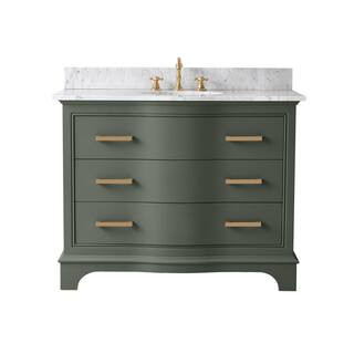 Monroe 42 in. W x 22 in. D Bath Vanity in Vintage Green with Natural Marble Vanity Top in Carrara... | The Home Depot
