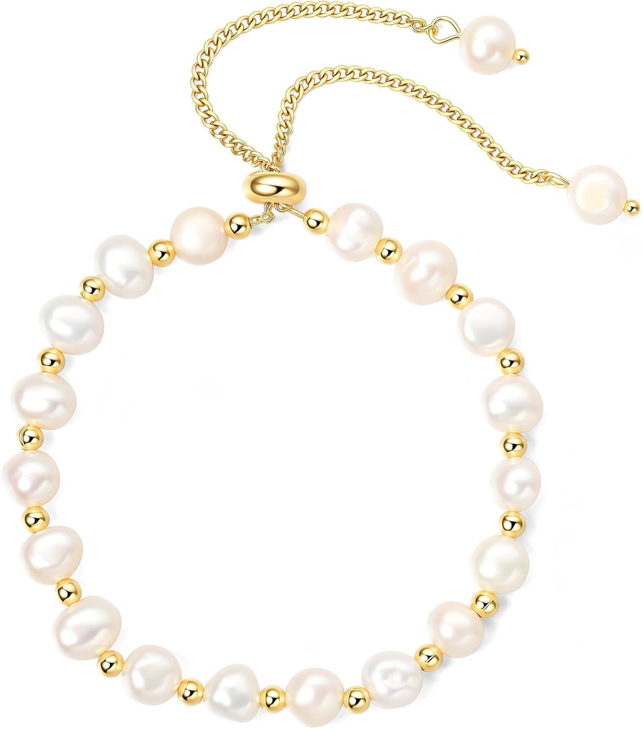 18K Gold Plated Pearl Bracelet Baroque Culture Gold Charm Bracelets for Women Adjustable Fashion ... | Amazon (US)