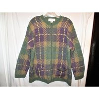 Vintage 90S Zip Cardigan Sweater Ladies M Purple Green Plaid Jones Ny | Etsy (US)