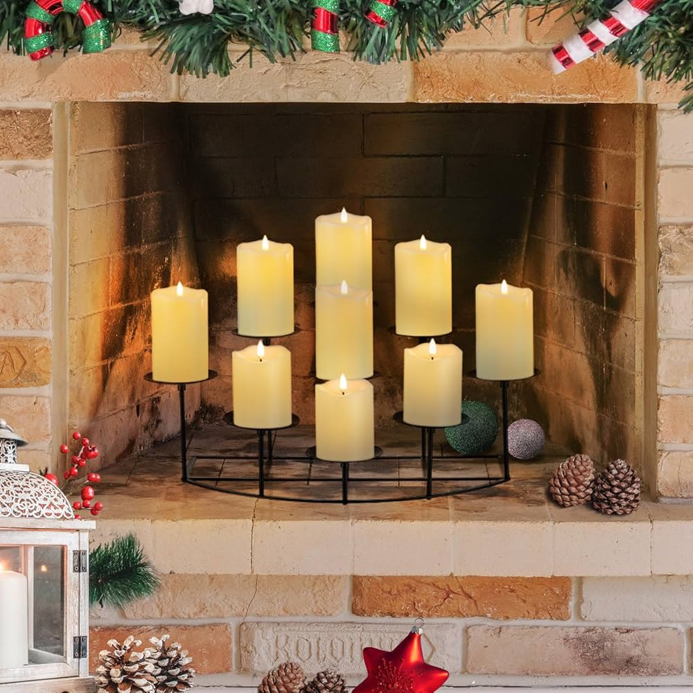 Candeldo Candelabra Fireplace Candle Holder: Black Metal Pillar Candle Holders for Inside Firepla... | Amazon (US)