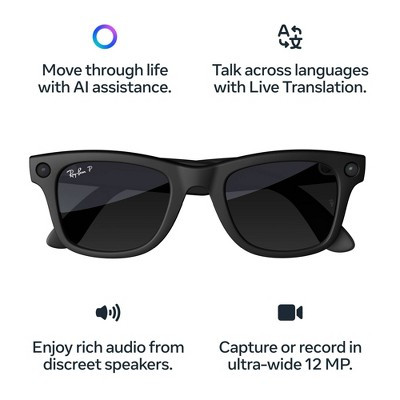 Ray-Ban Meta Wayfarer Large - (Gen 1) Matte Black, Polarized Gradient Graphite: Bluetooth, Wi-Fi,... | Target