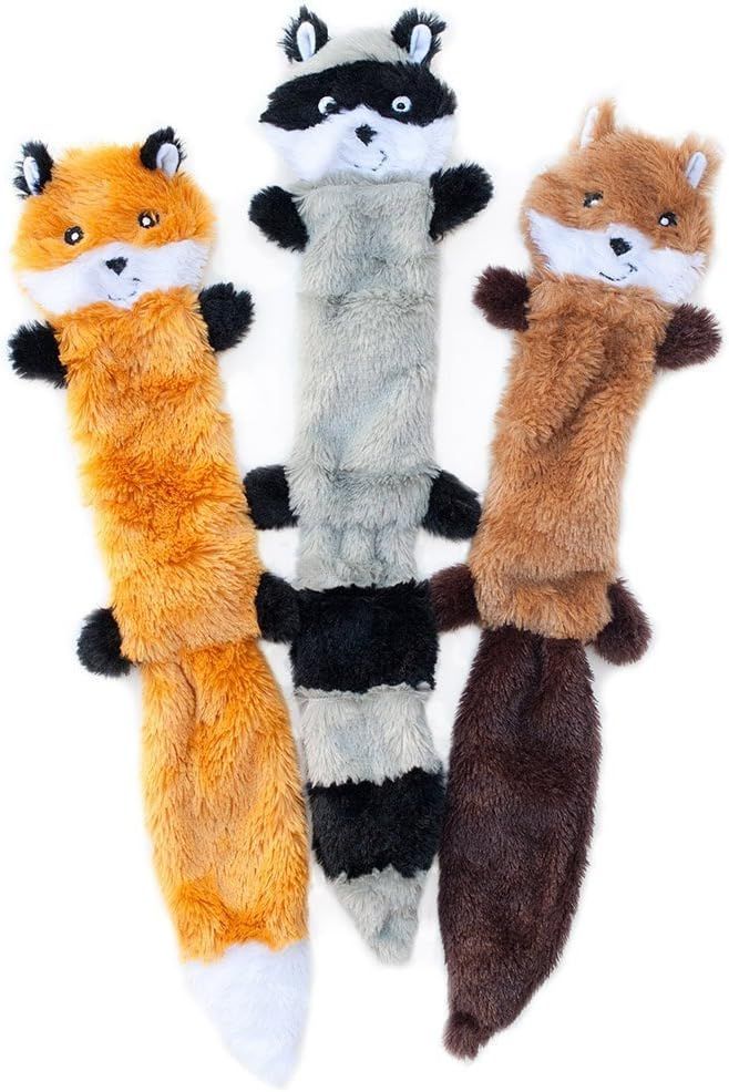 ZippyPaws - Skinny Peltz No Stuffing Squeaky Plush Dog Toy, Fox, Raccoon, and Squirrel | Amazon (US)