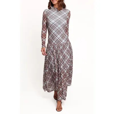 Petal & Pup Odilia Plaid Long Sleeve Mesh Maxi Dress in Blue Plaid at Nordstrom, Size X-Small | Nordstrom