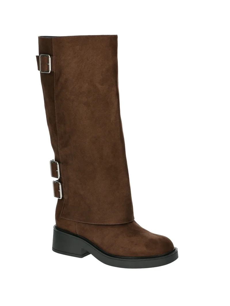 No Boundaries Women's Foldover Buckle Moto Boots | Walmart (US)