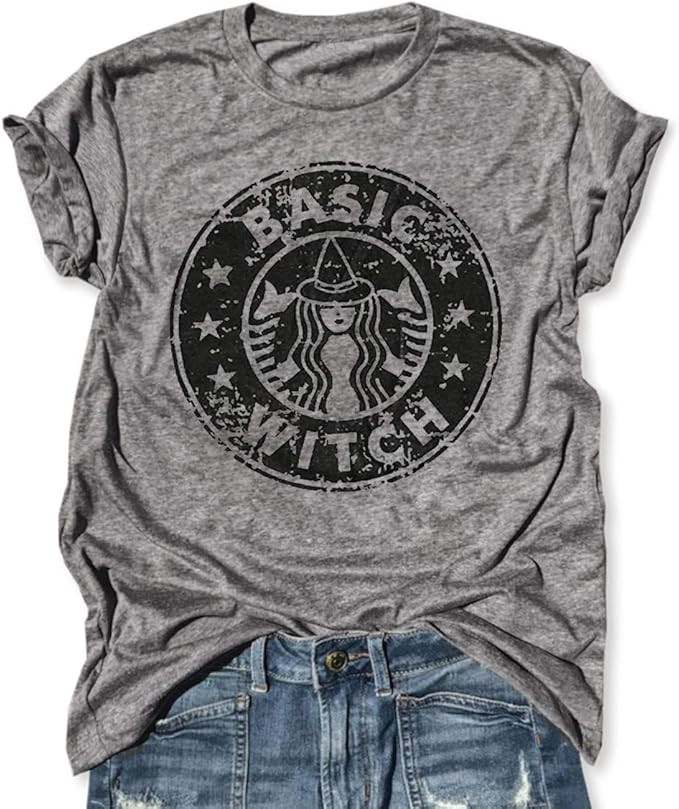 Basic Witch Halloween T Shirt Women Vintage Graphic Coffee Tees Shirt Short Sleeve Casual Funny H... | Amazon (US)