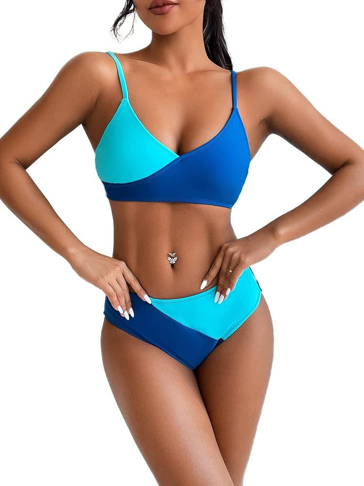 Modihito Women's Solid Spaghetti Strap Bralette Bikini Set Two Piece Swimsuit | Amazon (US)