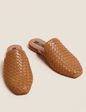 Leather Woven Flat Mules | M&S Collection | M&S | Marks & Spencer (UK)