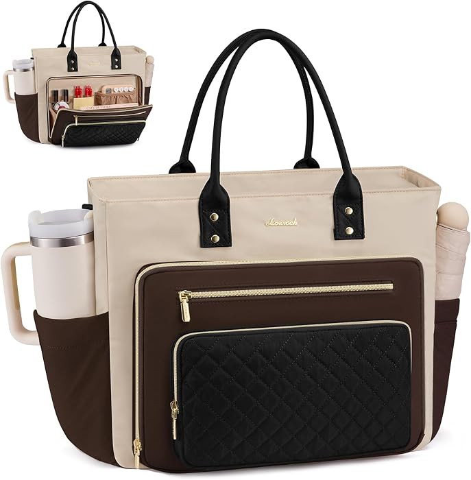 LOVEVOOK Laptop Tote Bag for Women With Large Cup Holder, Work Bags Teacher Nurse Bag, 17.3 Inch ... | Amazon (US)