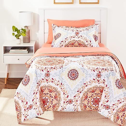 Amazon Basics Lightweight Microfiber Bed-In-A-Bag 5 Piece Comforter Bedding Set, Twin/Twin XL, Co... | Amazon (US)
