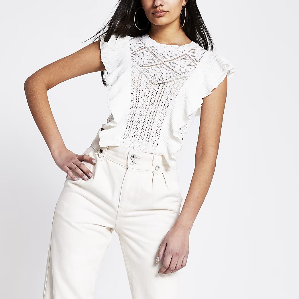 White frill lace knitted top | River Island (UK & IE)