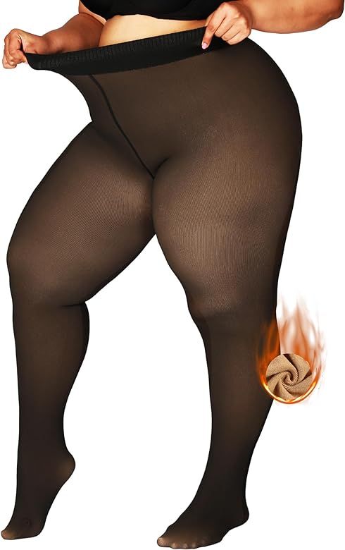 SUREPOCH Plus Size Fleece Lined Tights for Women, Winter Fake Translucent Warm Pantyhose | Amazon (US)