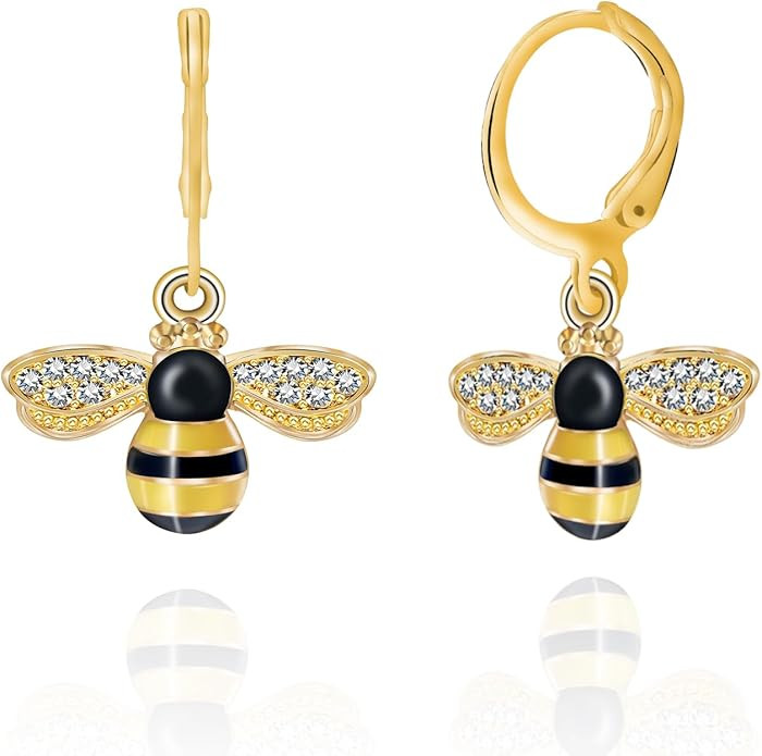 Bee Earrings for Women Gold Honeycomb Bumble Bee Dangle Hoop Earrings Cute Enamel Bee Statement J... | Amazon (US)