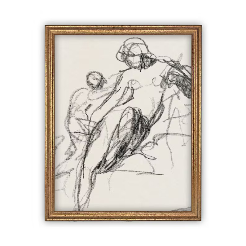 Vintage Framed Canvas Art // Framed Vintage Print // Vintage Painting // Vintage Portrait Sketch ... | Etsy (US)