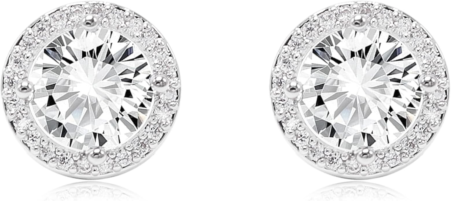 Cryshimmer Stud Earrings for Women Men Sterling Silver Cubic Zirconia Earrings Hypoallergenic Lar... | Amazon (US)