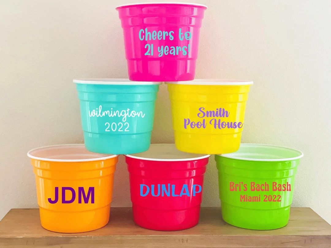 Fluorescent Party Bucket, Personalized Spring Break Drink Tub, Custom Large Red Cup, 21st Birthda... | Etsy (US)