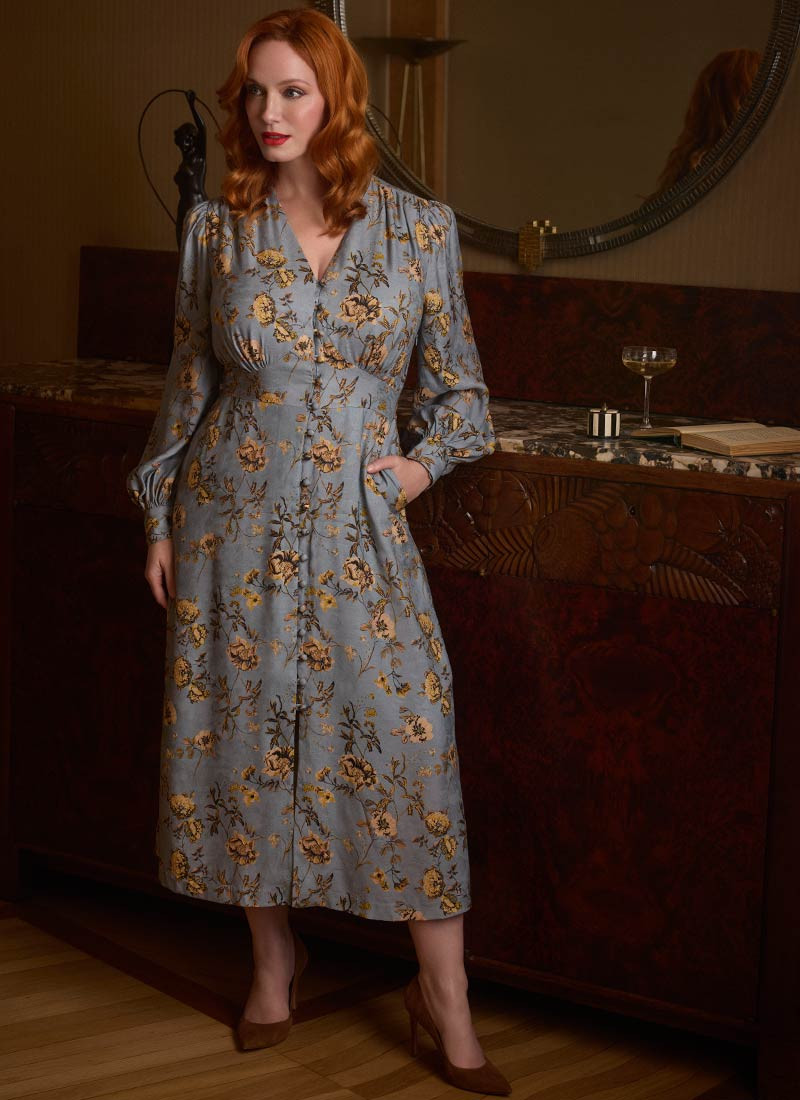 Christina Hendricks X Joanie - Lily Of The Valley Pressed Flowers Print Midi Dress | Joanie