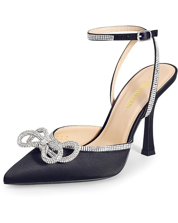 DREAM PAIRS Women's High Heels Destiny Closed Toe Strappy Heels Sexy Rhinestone Ankle Strap Pumps... | Amazon (US)