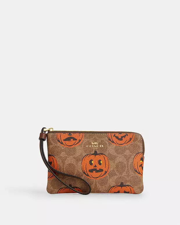 Corner Zip Wristlet In Signature Canvas With Halloween Print | Coach Outlet US