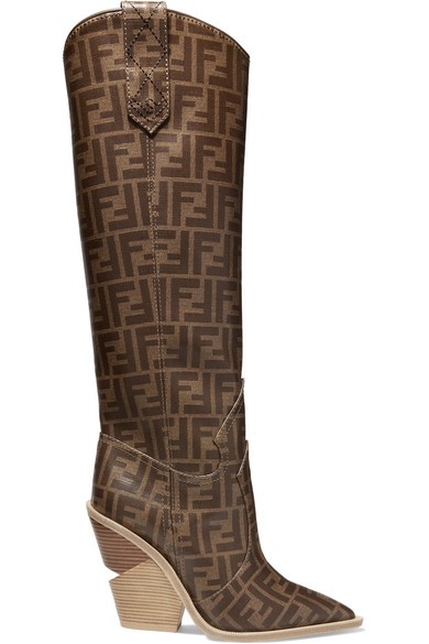 Fendi - Logo-print Coated-canvas Knee Boots - Brown | NET-A-PORTER (US)
