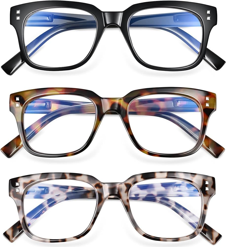 Madison Avenue 3 Pack Multicolor Square Blue Light Blocking Reading Glasses for Women, Spring Hin... | Amazon (US)
