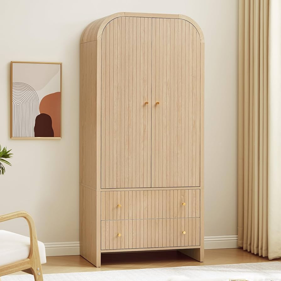 LEVNARY Arched Armoire Wardrobe Closet, Mid-Century Modern 2-Door Freestanding Wardrobe with Hang... | Amazon (US)