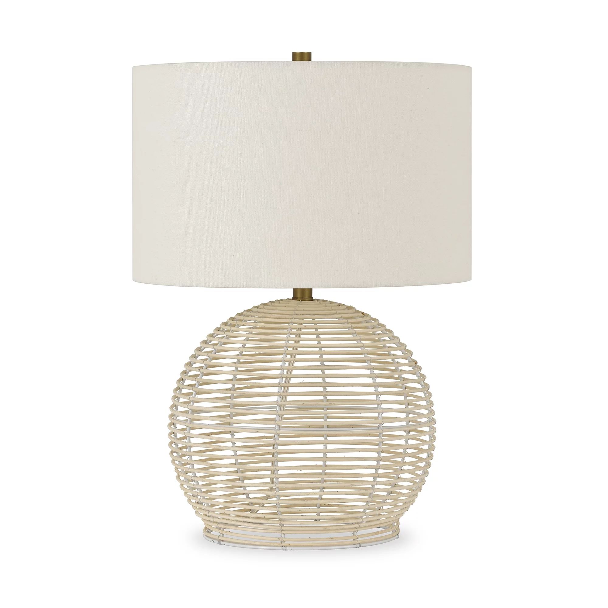 Evelyn&Zoe 21" Coastal Rattan Table Lamp with White Drum Linen Shade | Walmart (US)