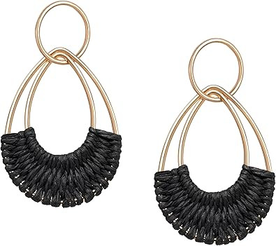 Raffia Hoop Earrings for Women Fun Boho Summer Beach Earrings Lightweight Handmade Straw Wicker R... | Amazon (US)