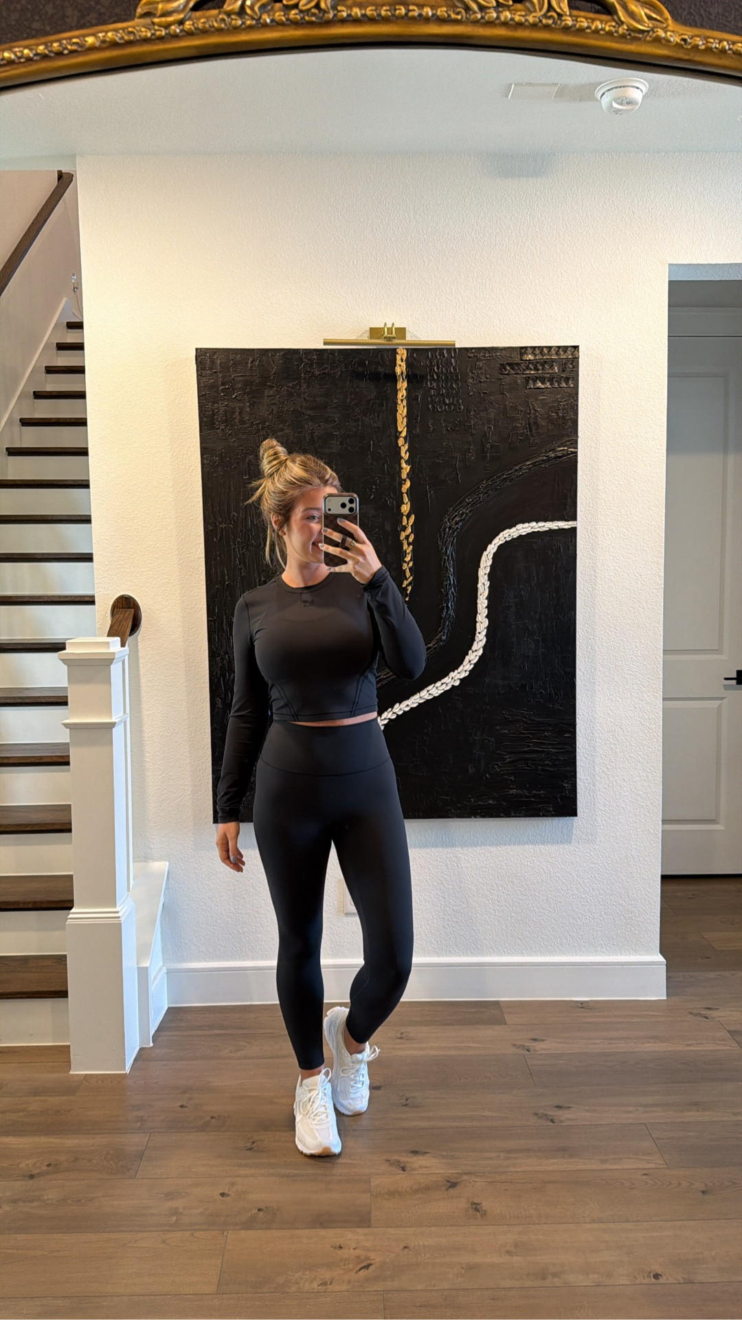 Today’s treadmill outfit is all @lululemon 
Loving this all black set. New no front seam leggings in an 8 and they have an adjustable waist. Top is also and 8. Sports bra is a 10. Shoes are hands down the best for walking from @Nike US 

#LTKootd #LTKActive #LTKfitnessgoals