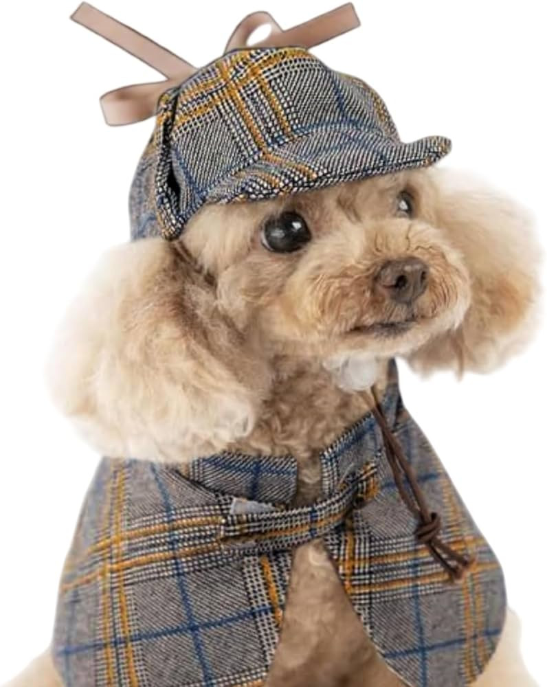 Dog Costume-Cute Detective Pet Clothes Set Halloween Cosplay Party Outfit Winter Fashion Cape Clo... | Amazon (US)