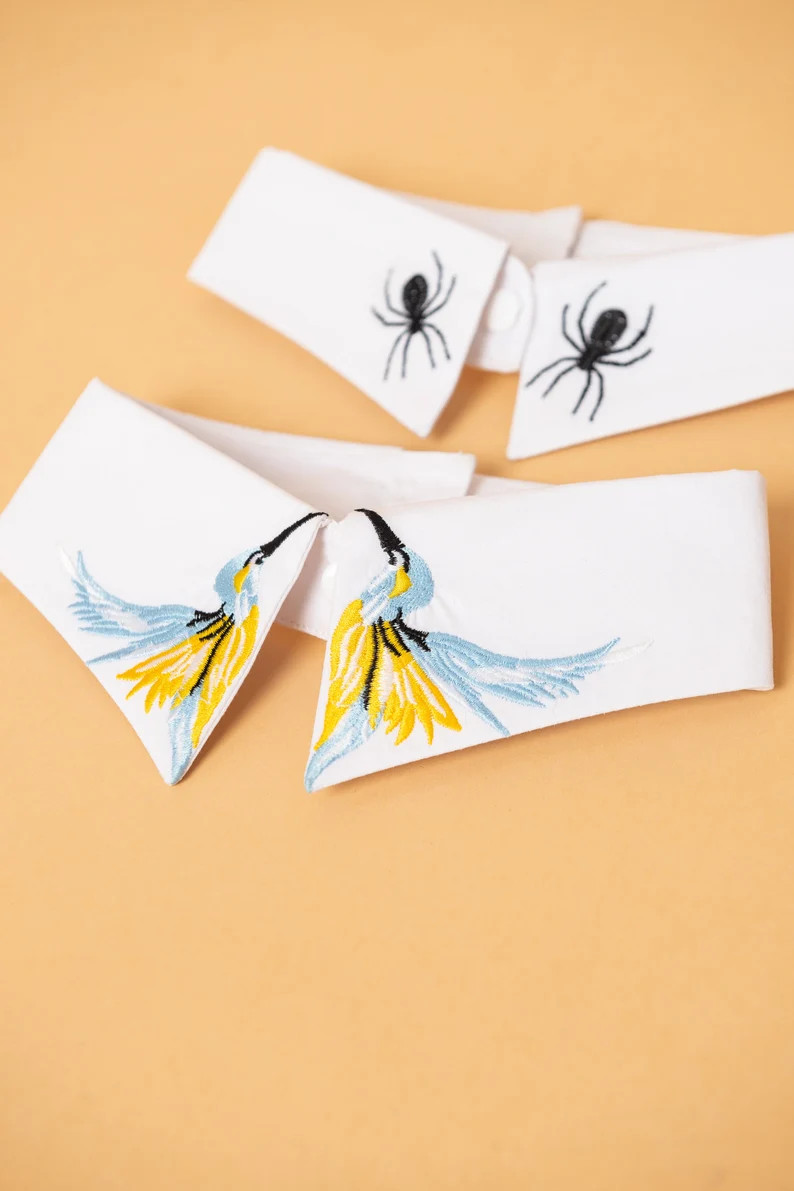 Detachable Embroidered With Spiders White 100% Cotton Shirt Collar Accessories for Women Hallowee... | Etsy (US)