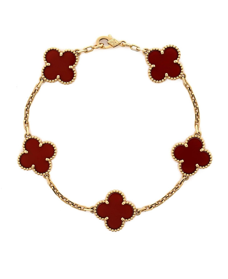 Pre-Owned Van Cleef & Arpels Vintage-Like Alhambra 5 Motifs Bracelet 18K Gold and Carnelian | Bloomingdale's (US)