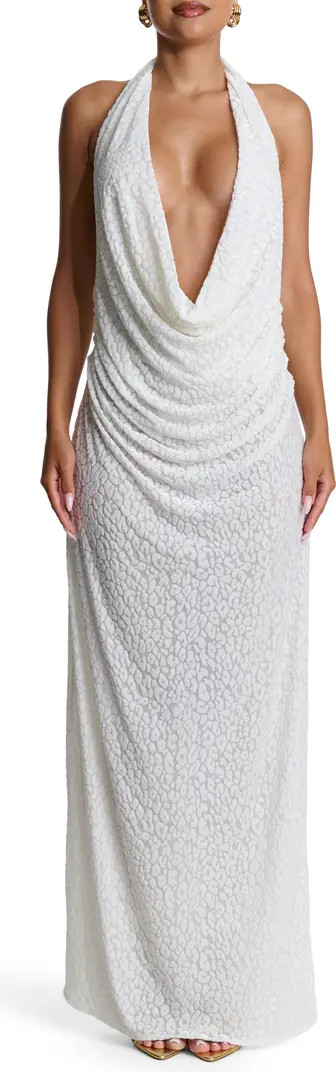 Naked Wardrobe Burnout Lace Plunge Neck Maxi Dress | Nordstrom | Nordstrom