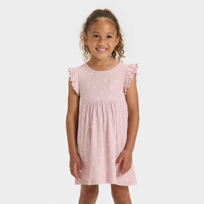 Toddler Girls' Short Sleeve Hearts Ribbed Dress - Cat & Jack™ Light Mauve 12M | Target
