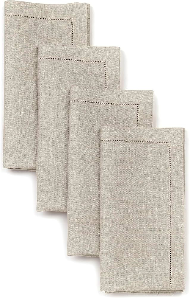 D'Moksha Homes Natural Linen Napkins Set of 4 - Classic Hemstitch 100% Pure Linen Hemstitch Dinne... | Amazon (US)