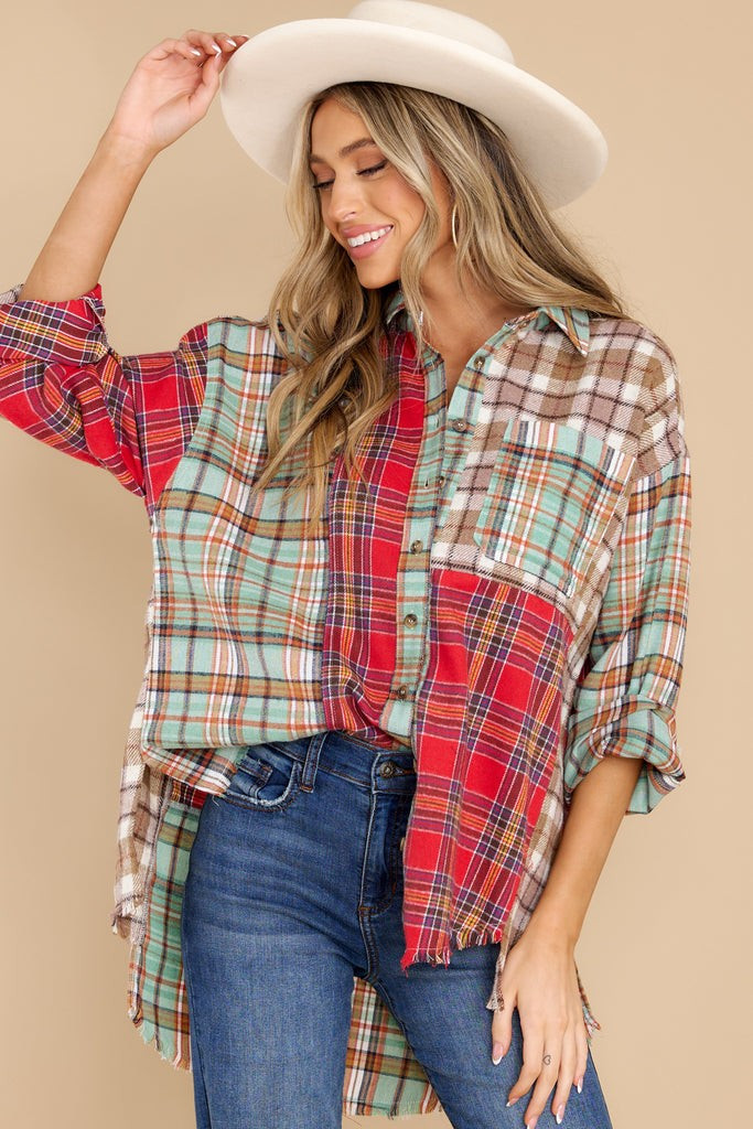 Genuine Article Light Green Plaid Top | Red Dress 