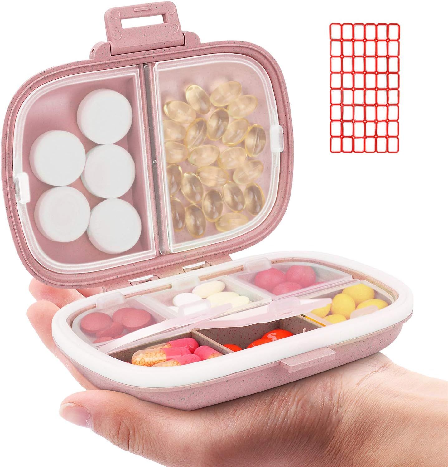 Daily Pill Organizer, 8 Compartments Portable Pill Case, Pill Box to Hold Vitamins, Cod Liver Oil... | Amazon (US)
