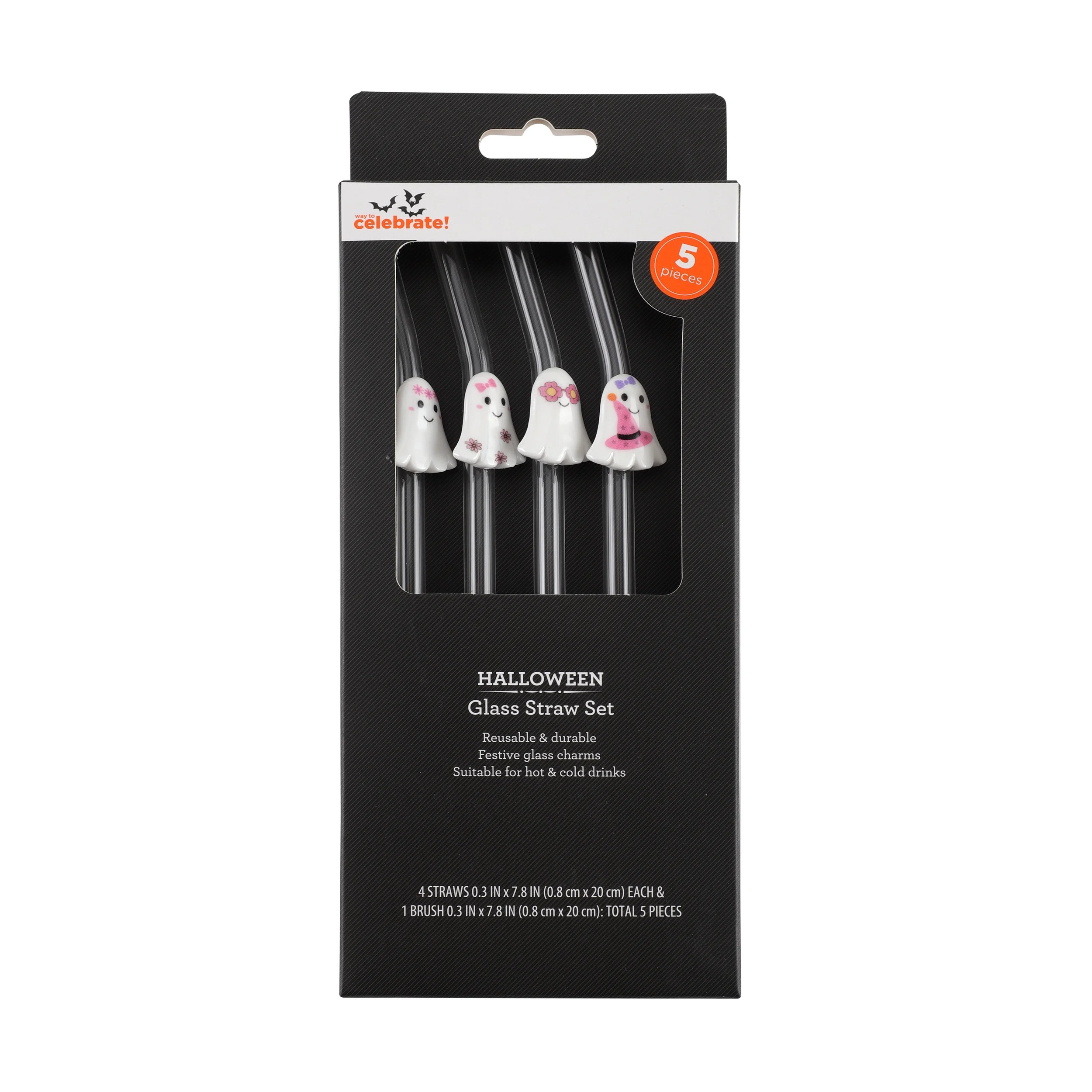 WAY TO CELEBRATE 4 PC GLASS STRAWS SET WITH CLEANING BRUSH PDQ-GHOST | Walmart (US)