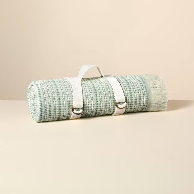 72"x92" Oversized Indoor/Outdoor Throw Blanket Green/White  - Hearth & Hand™ with Magnolia | Target