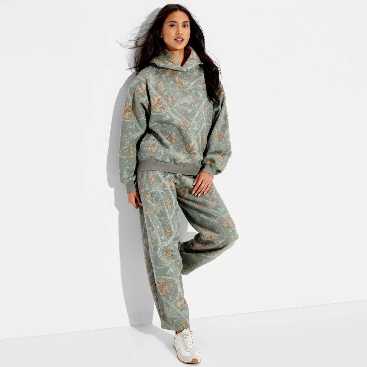 Women's Fleece Hoodie - Wild Fable™ Assorted Greens Camo M | Target