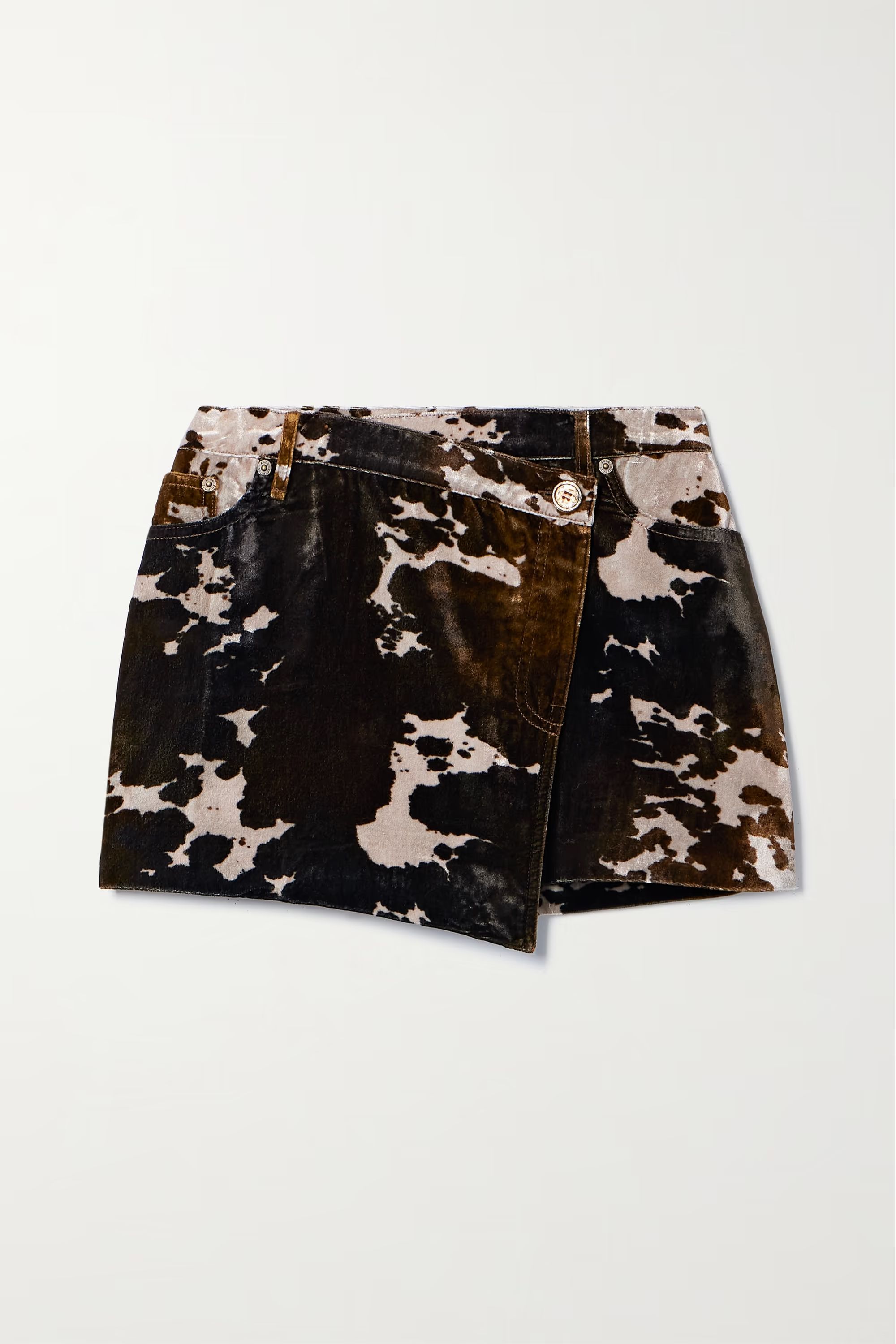 Asymmetric printed velvet mini wrap skirt | NET-A-PORTER (US)