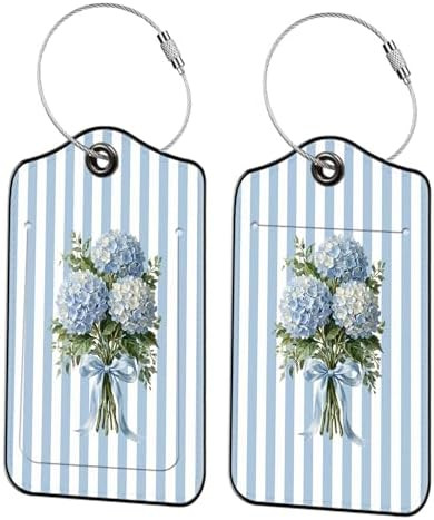 2Pcs Coastal Hydrangea Luggage Tags for Suitcases Blue Striped PU Leather Name Tag with Privacy C... | Amazon (US)