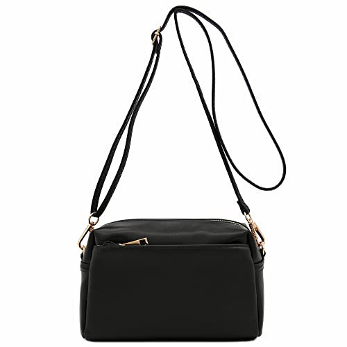 FashionPuzzle Small Triple Zip Crossbody Bag (Black) | Amazon (US)